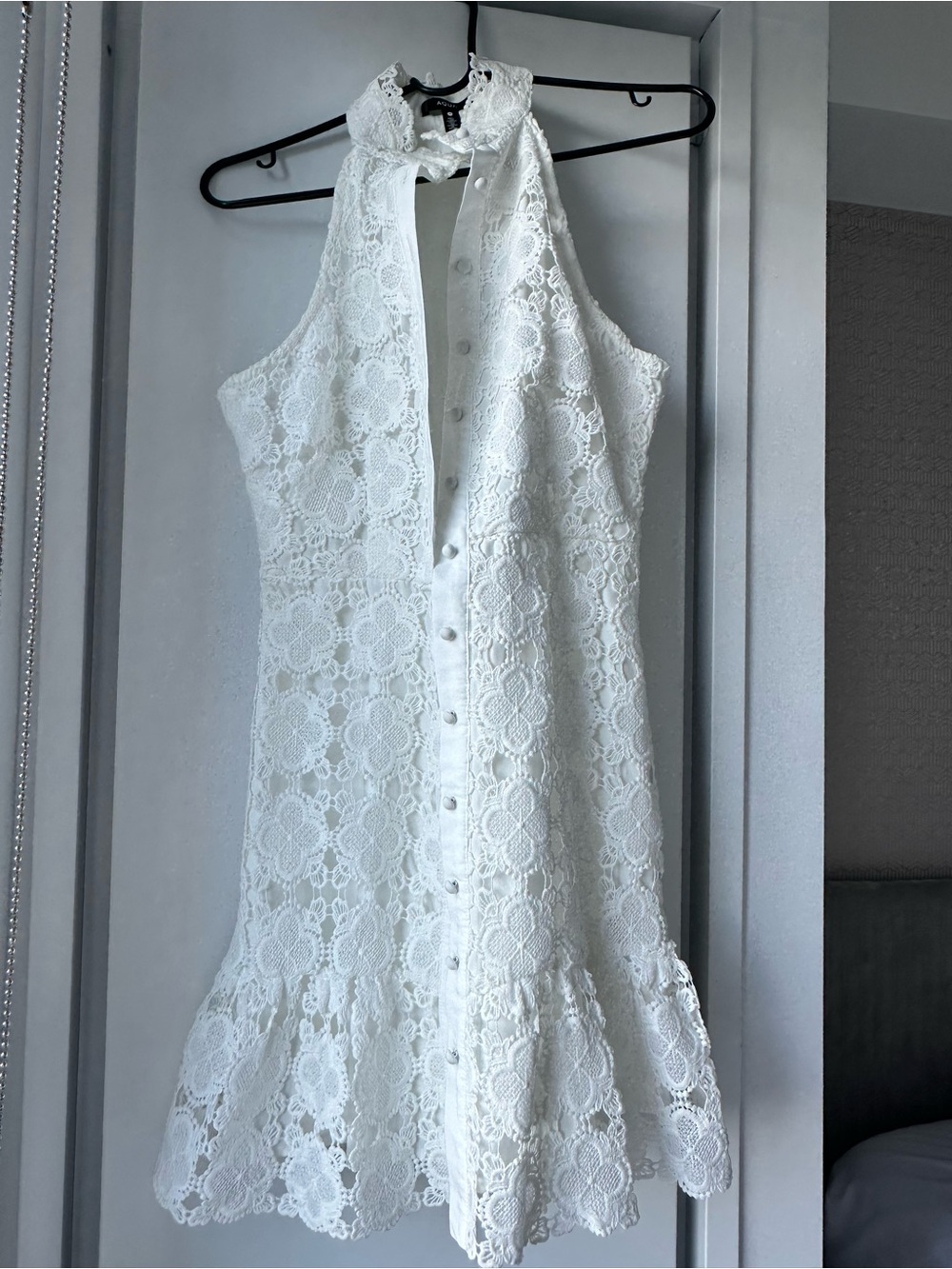 Aqua White Lace Halter Mini Dress